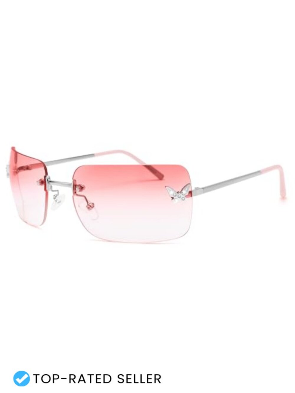 Rimless Rectangular Y2K Sunglasses Metal Frame Spring Hinge UV400